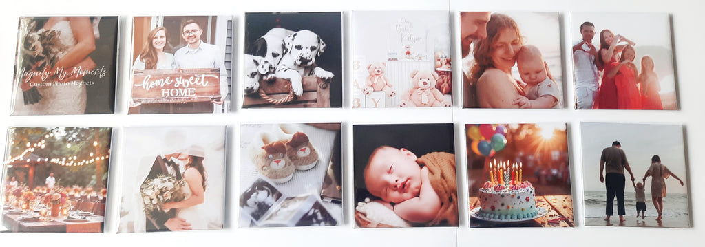 Twelve pack of custom photo magnets
