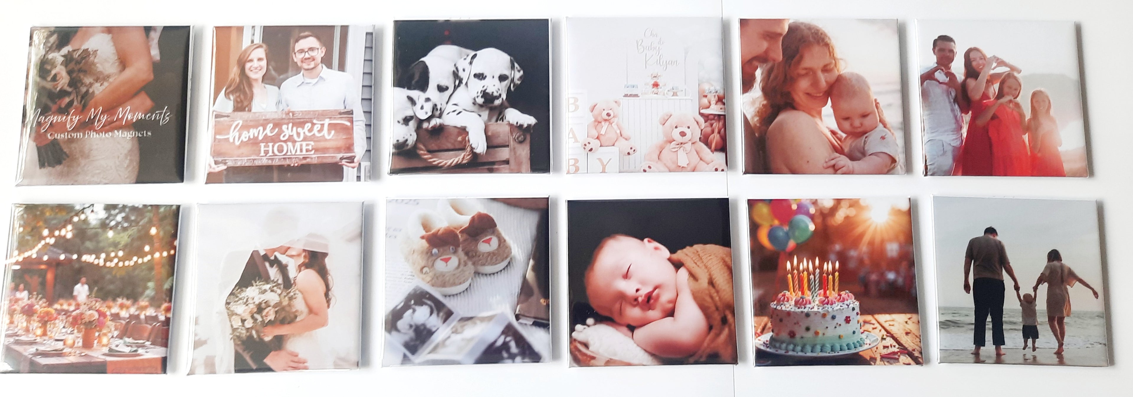 Twelve pack of custom photo magnets