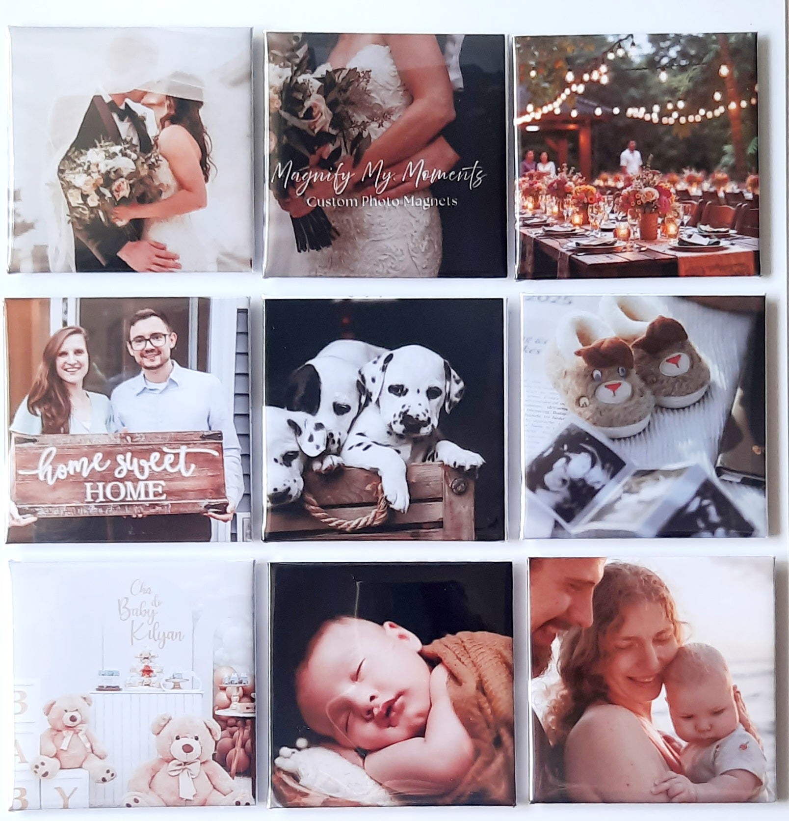 Nine pack of custom photo magnets
